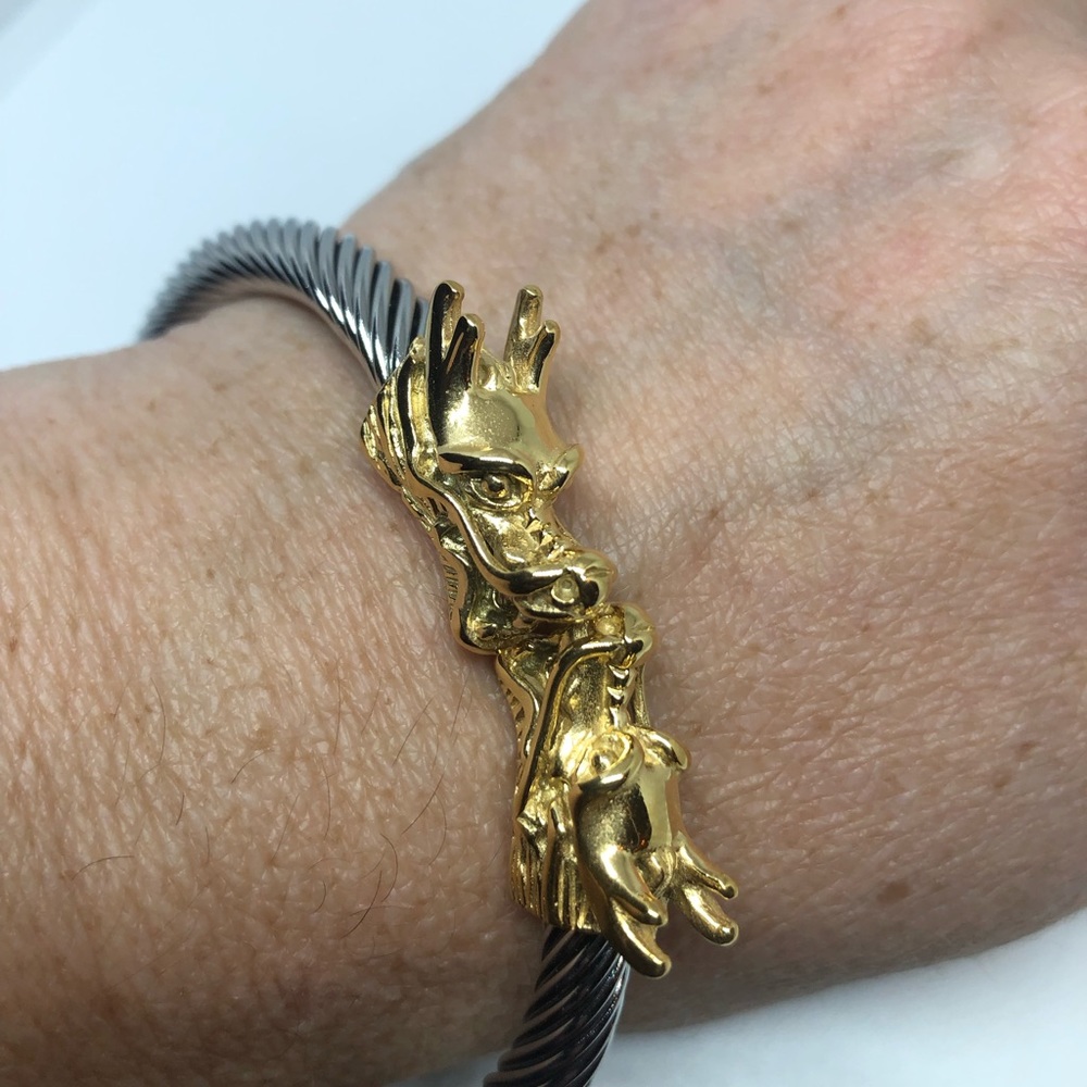 Vintage golden silver dragon bangle bracelet